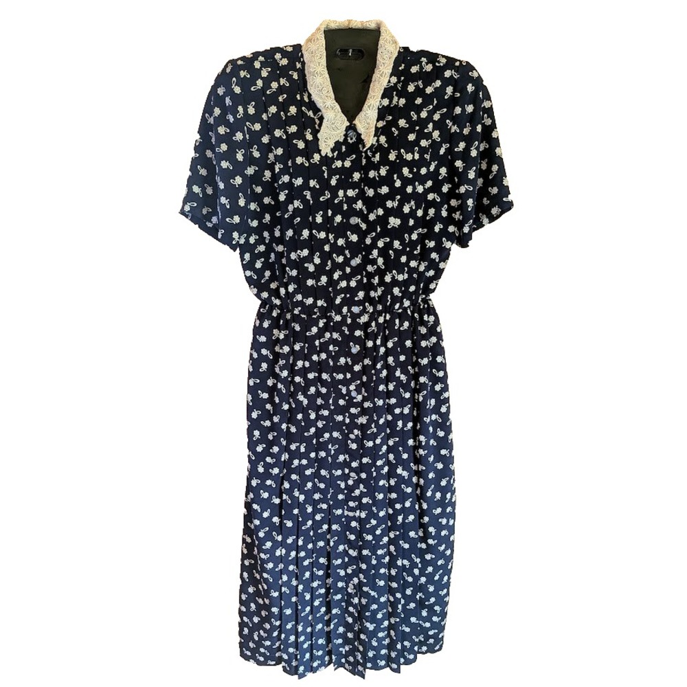 Vintage 80s Liz Claiborne Dress Size 10 Floral Lace Collar Modest Cottagecore